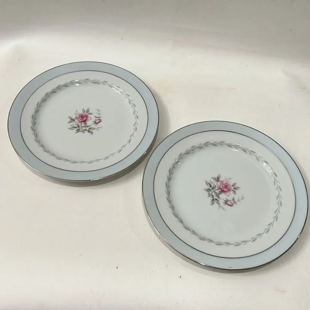 Regency White Blue Silver Pink Floral Dinner Set 2 Bread Dessert Salad Plates